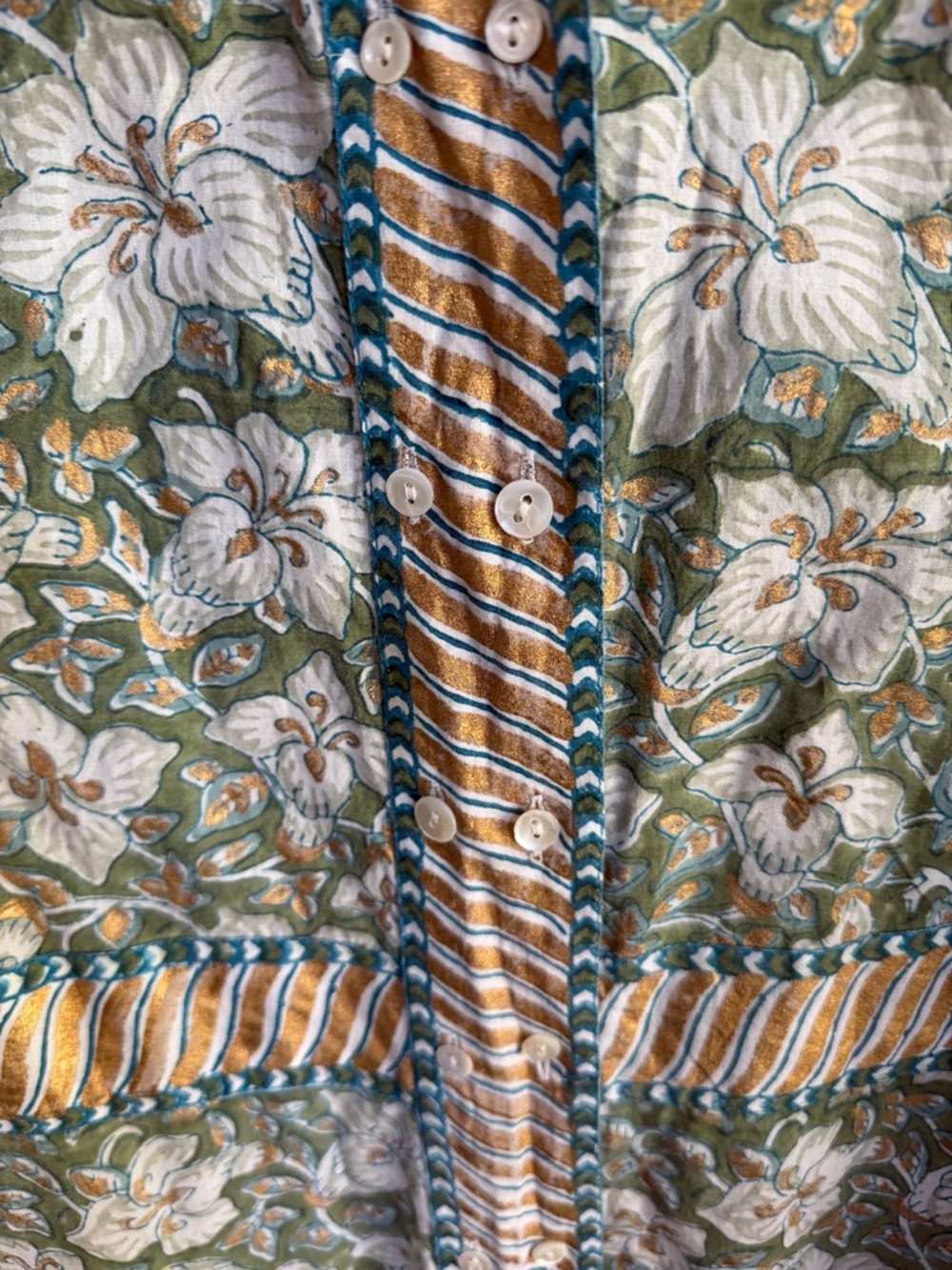 Oliphant Ivy-Olive Floral Long-Sleeve Maxi Dress with Gold Trim - Picture 8 of 9